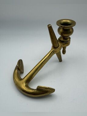 Vintage Brass Anchor Candlestick Holder Nautical Coastal Solid Brass Maritime